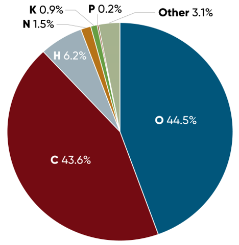 Elemental composition of corn plant dry weight - carbon hydrogen oxygen