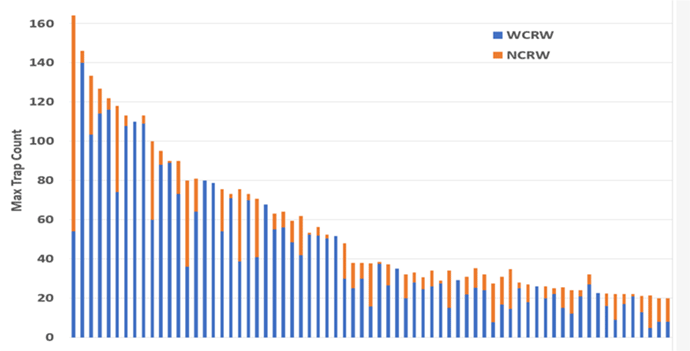 Chart - CRW species compositions for high and moderate population locations - northern Illinois.