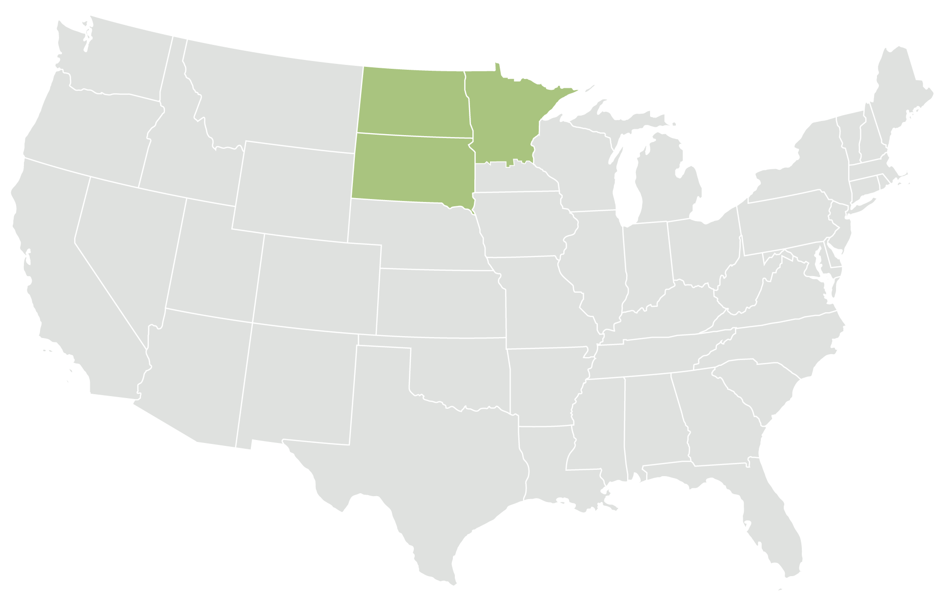 Regional map highlighting North Dakota, South Dakota, and part of Minnesota