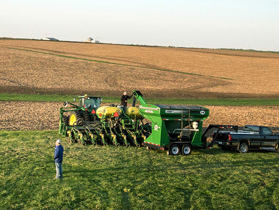Planter in empty soybean field